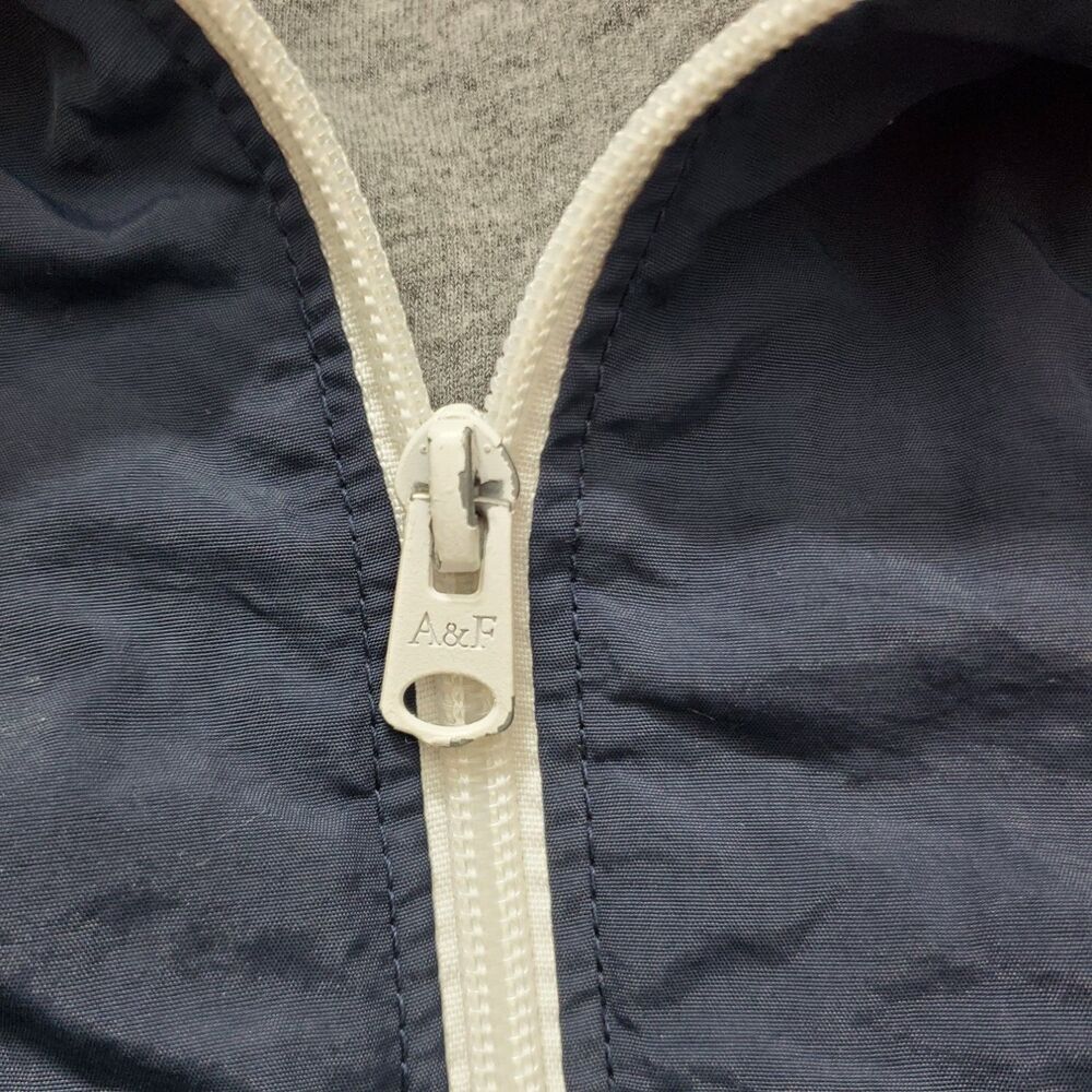 Abercrombie & Fitch Windbreaker Track Jacket Womens L Navy Blue Full Zip Cropped - Picture 9 of 9